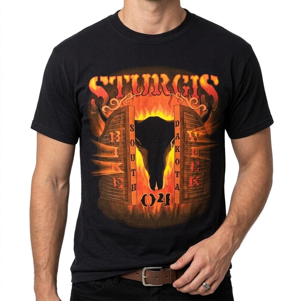 Sturgis South Dakota Bike Week 2004 Black Orange T-Shirt Cotton Men's size S